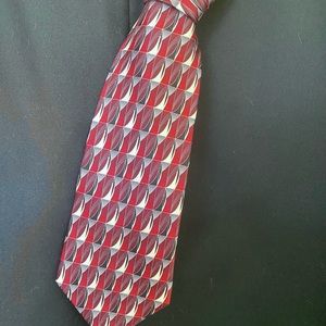 Murano silk tie with art deco sails in red/black/grey/cream/silver